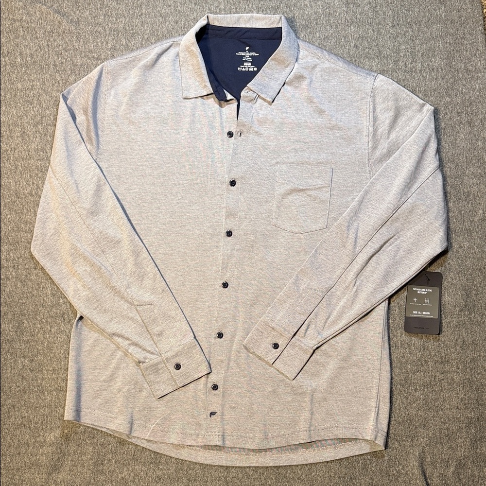 Fabletics The Dash Long Sleeve Button Up Shirt Gray Size XL NWT